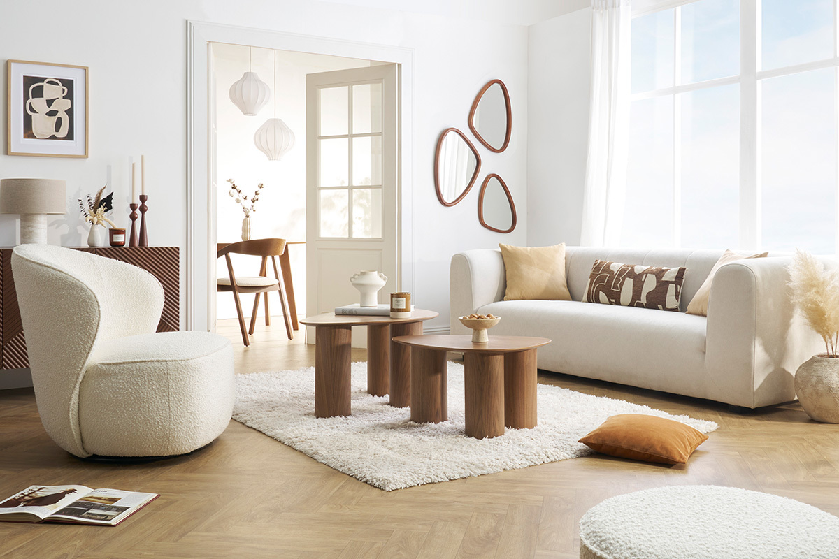 Divano design in tessuto beige 4 posti OLIVEIRO