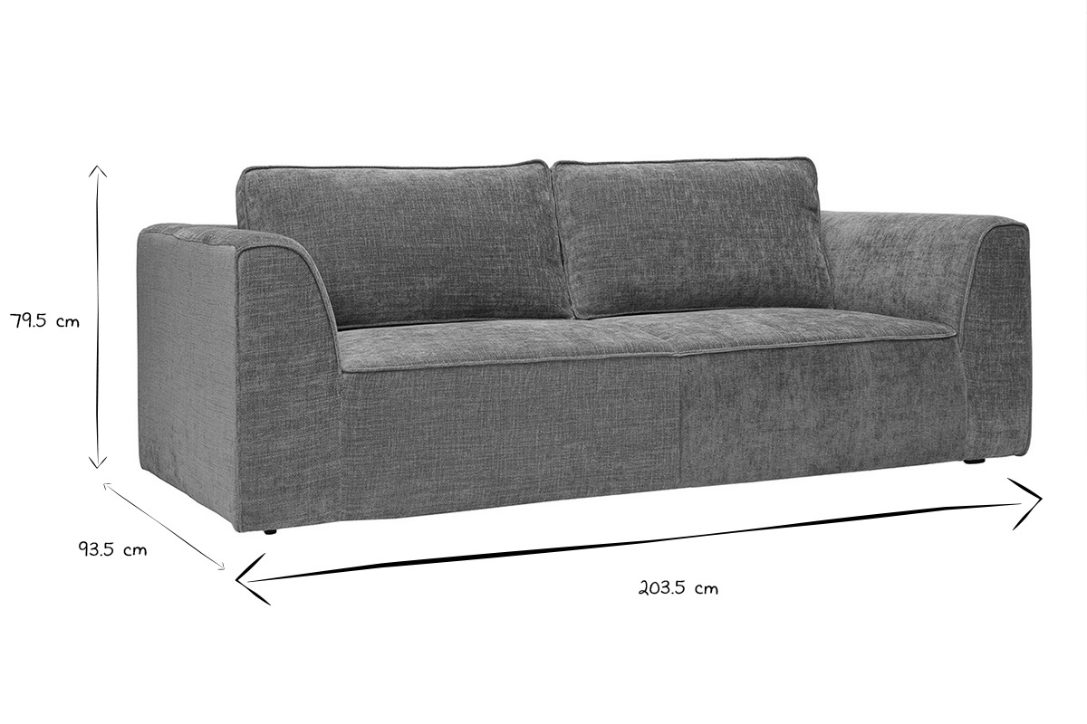 Dimensioni del divano design GRAMMY in nero e bianco: 203.5 cm (lunghezza), 93.5 cm (larghezza), 79.5 cm (altezza).