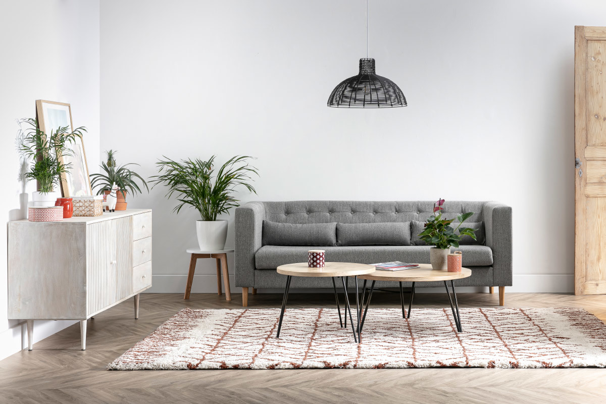 Divano design in tessuto grigio chiaro 3 posti FRANN