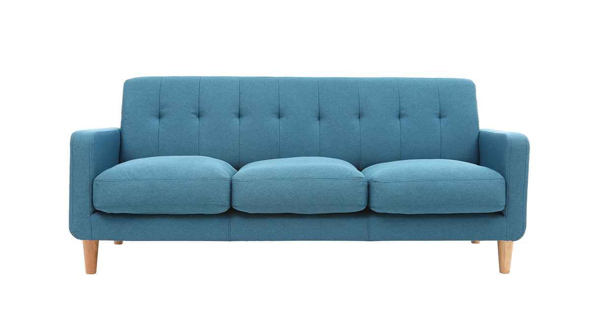 Divano design scandinavo 3 posti tessuto blu anatra LUNA