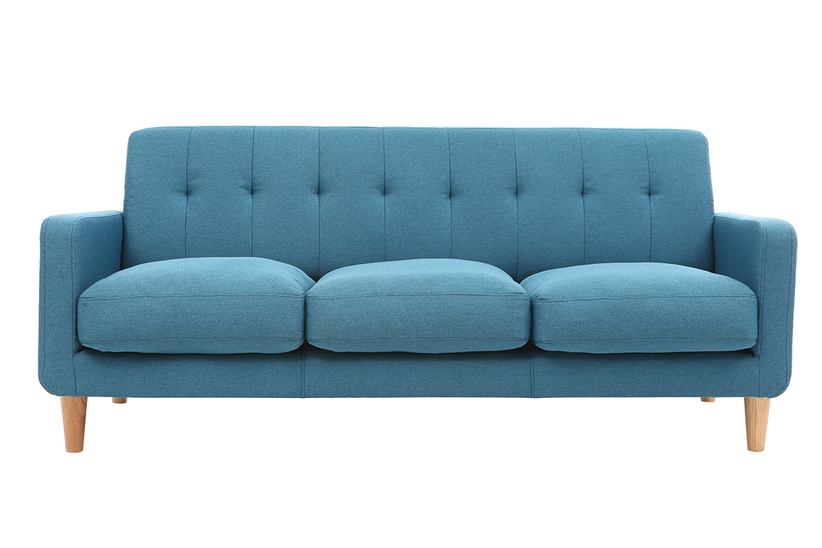 Divano design scandinavo 3 posti tessuto blu anatra LUNA