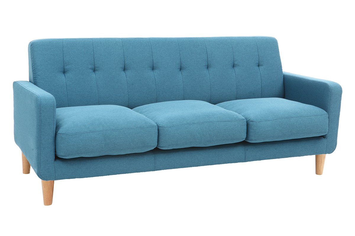 Divano design scandinavo 3 posti tessuto blu anatra LUNA