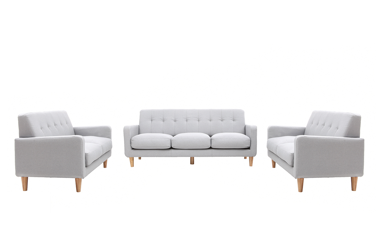 Divano design scandinavo 3 posti tessuto grigio chiaro LUNA