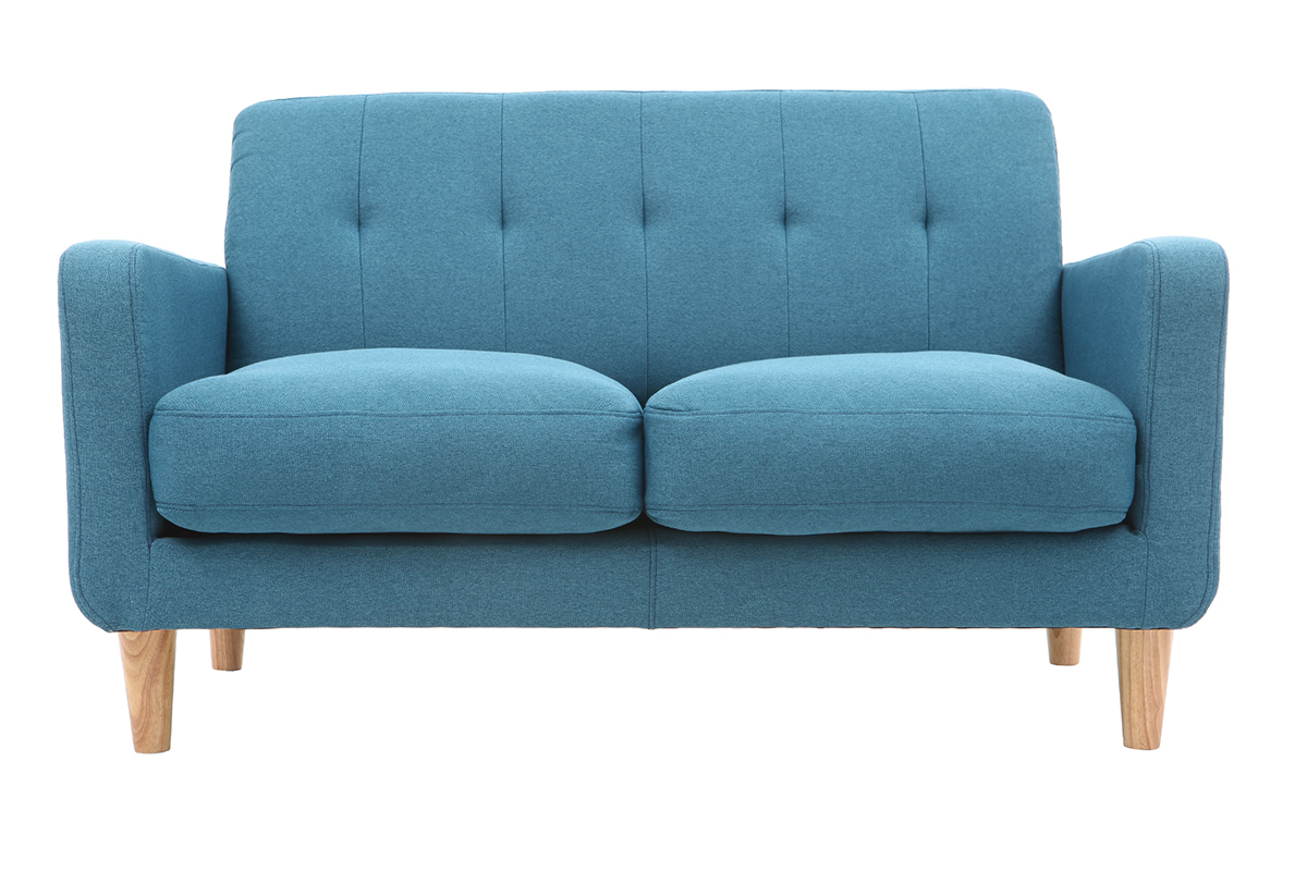 Divano design scandinavo a 2 posti tessuto blu anatra LUNA
