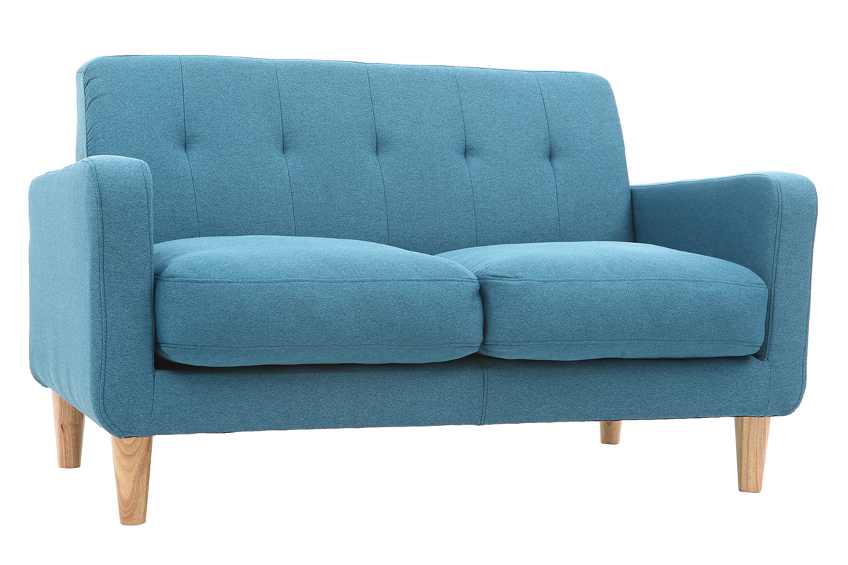 Divano design scandinavo a 2 posti tessuto blu anatra LUNA
