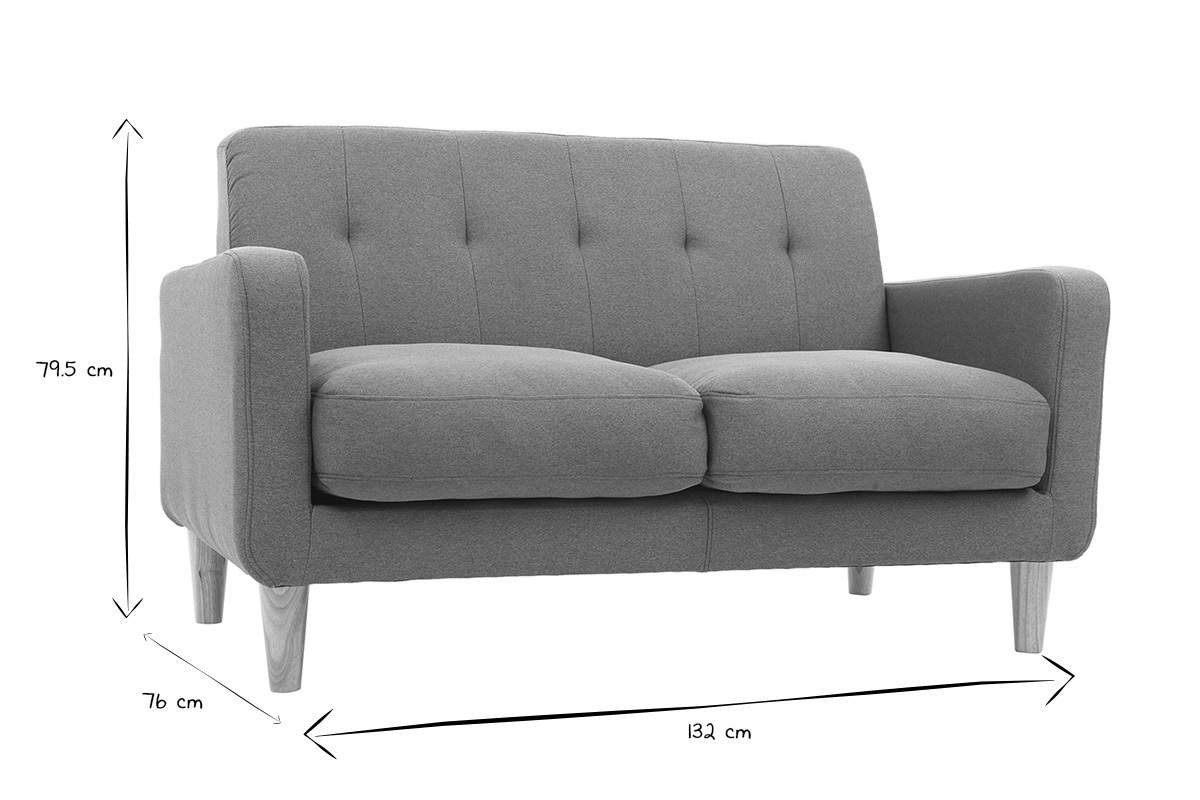 Divano design scandinavo a 2 posti tessuto blu anatra LUNA