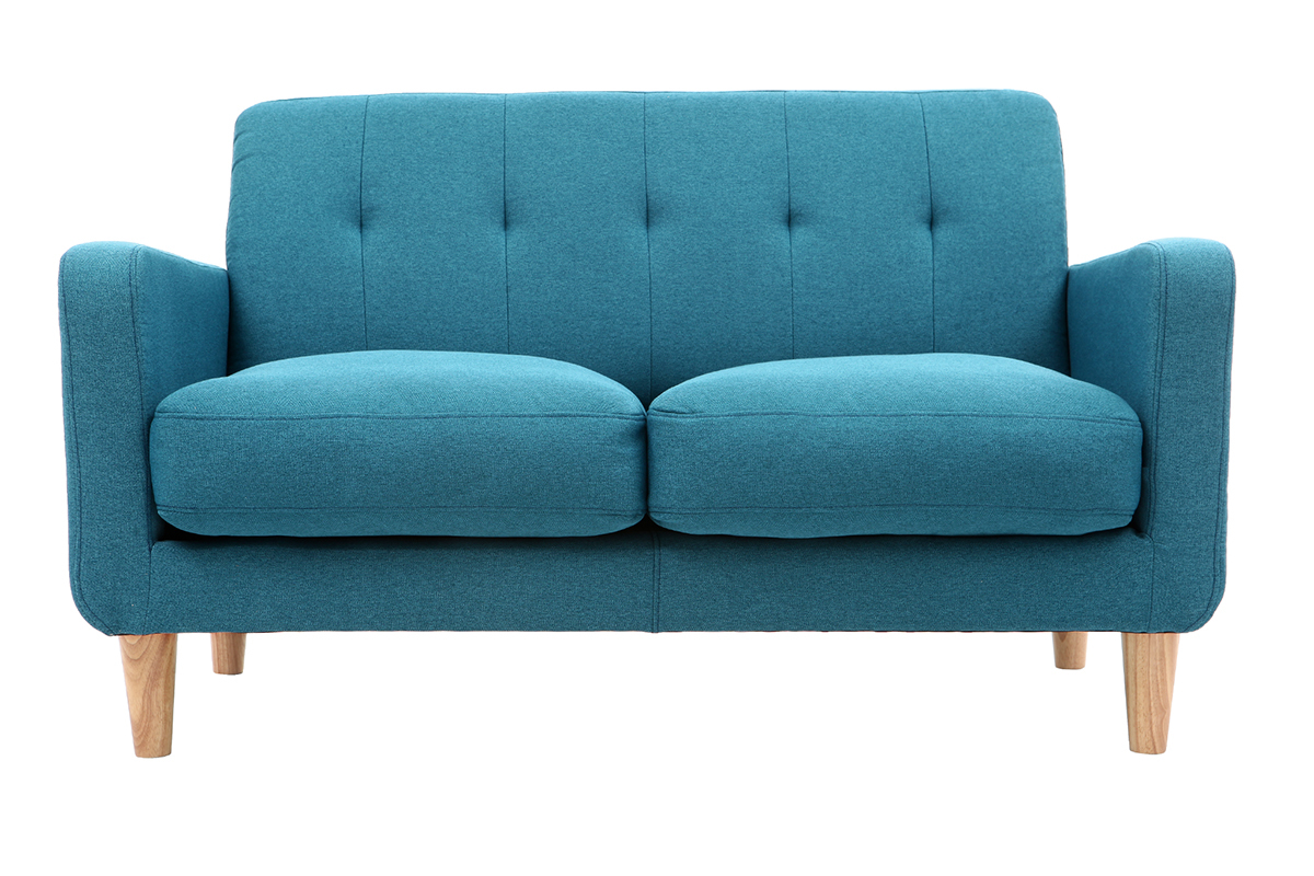 Divano design scandinavo a 2 posti tessuto blu anatra LUNA