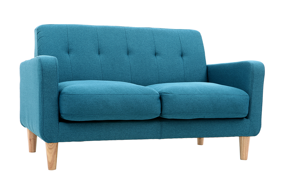 Divano design scandinavo a 2 posti tessuto blu anatra LUNA
