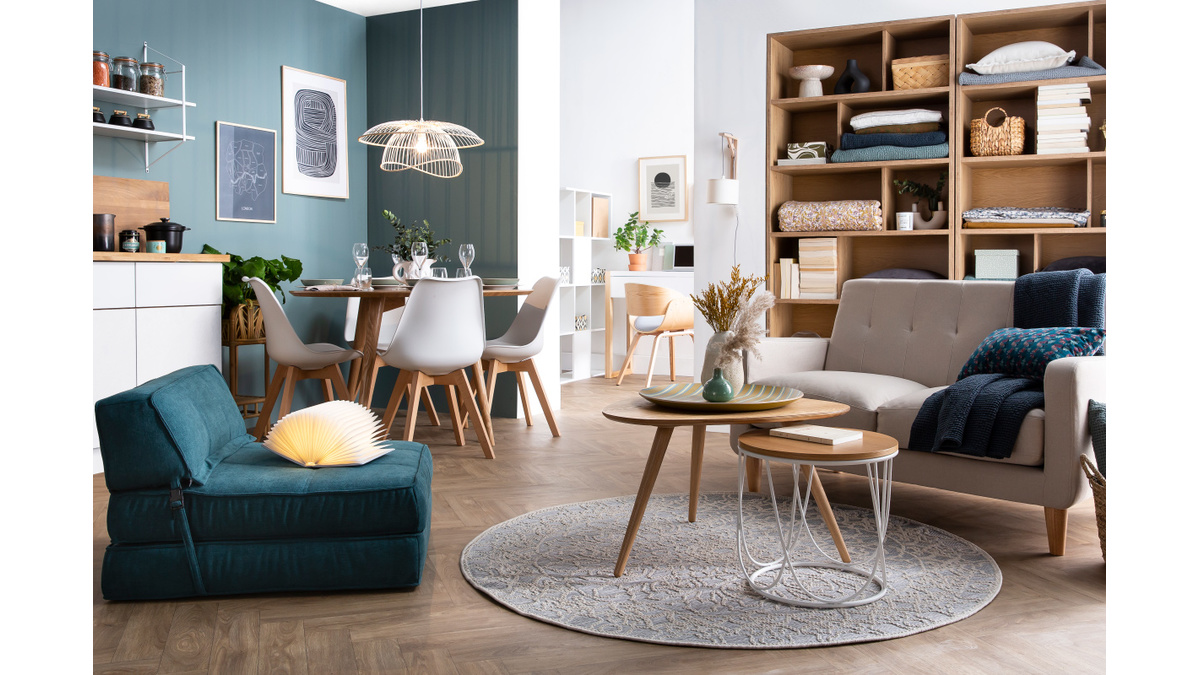 Divano design scandinavo a 2 posti tessuto grigio chiaro LUNA