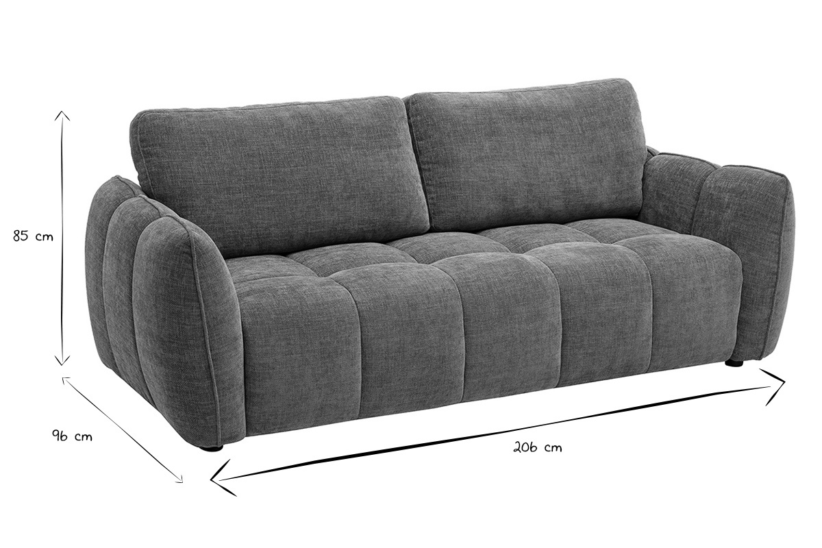 Dimensioni del divano di design a 3 posti: L206 x P96 x H85 cm in nero e bianco.