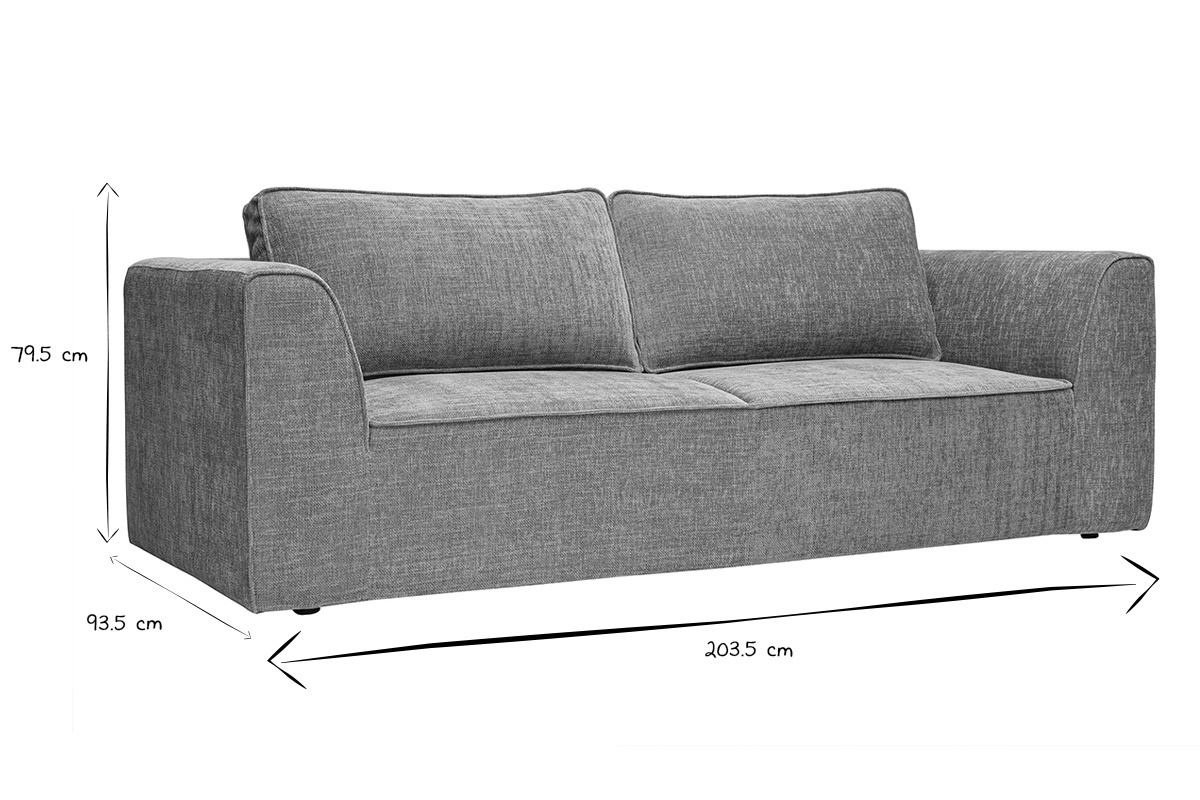 Dimensioni del divano di design GRAMMY a 3 posti in nero e bianco: 203,5 cm x 93,5 cm x 79,5 cm.