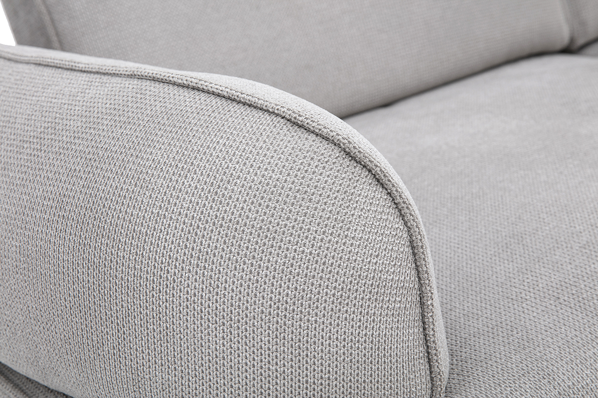 D�tail du tissu chenille grigio del divano 3 posti elettrico OTIS con bracciolo arrotondato.