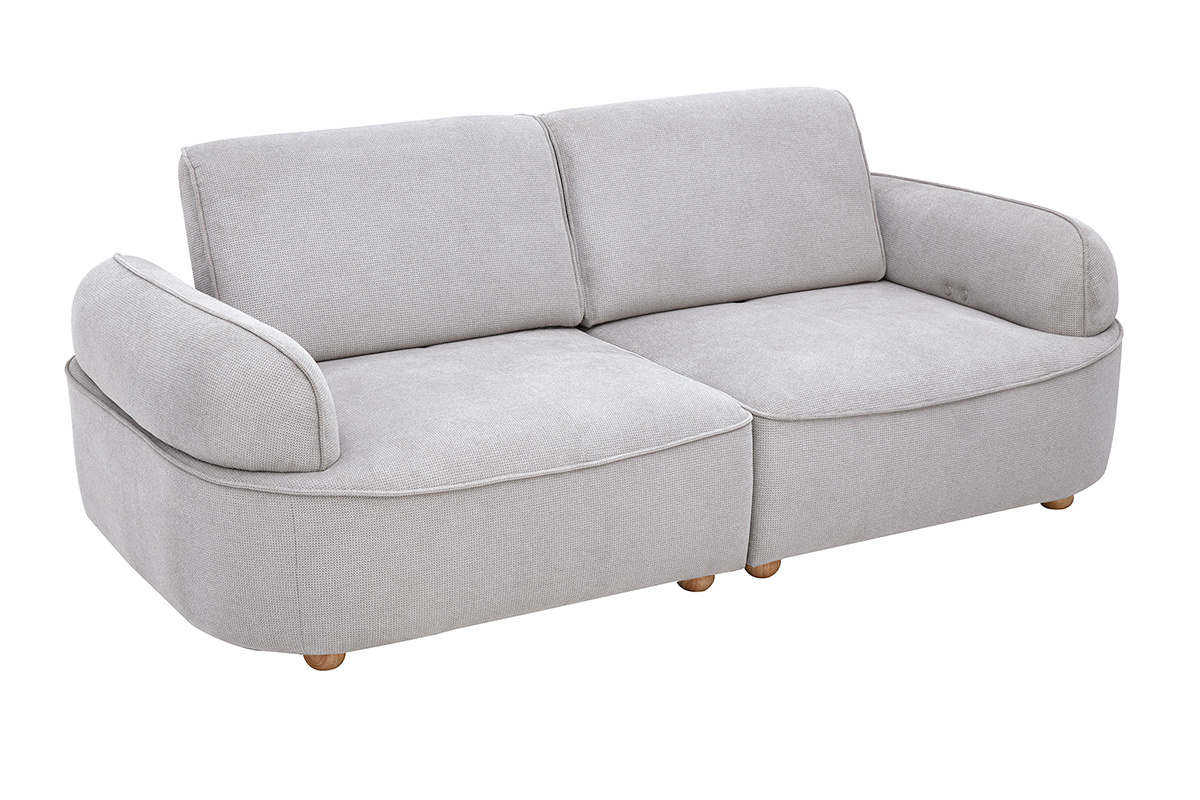 Canap� 3 places �lectrique OTIS in tessuto chenille grigio, vista 3/4, con braccioli arrotondati e piedini in legno chiaro.
