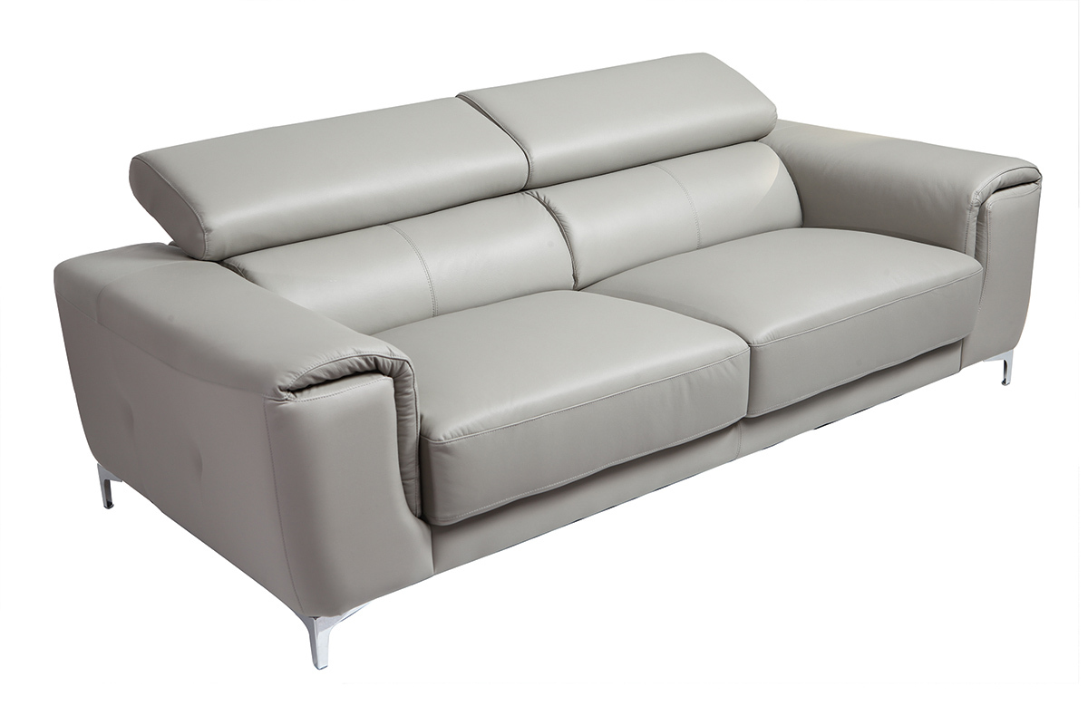 Divano in pelle design 3 posti con poggiatesta relax grigio NEVADA