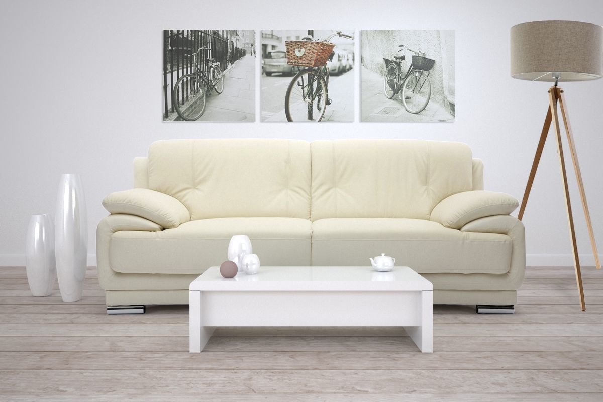 Divano in pelle design colore crema 3 posti TAMARA