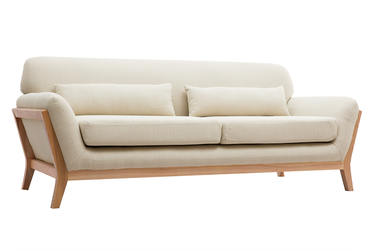 Divano in stile scandinavo 3 posti beige con piedini in legno YOKO