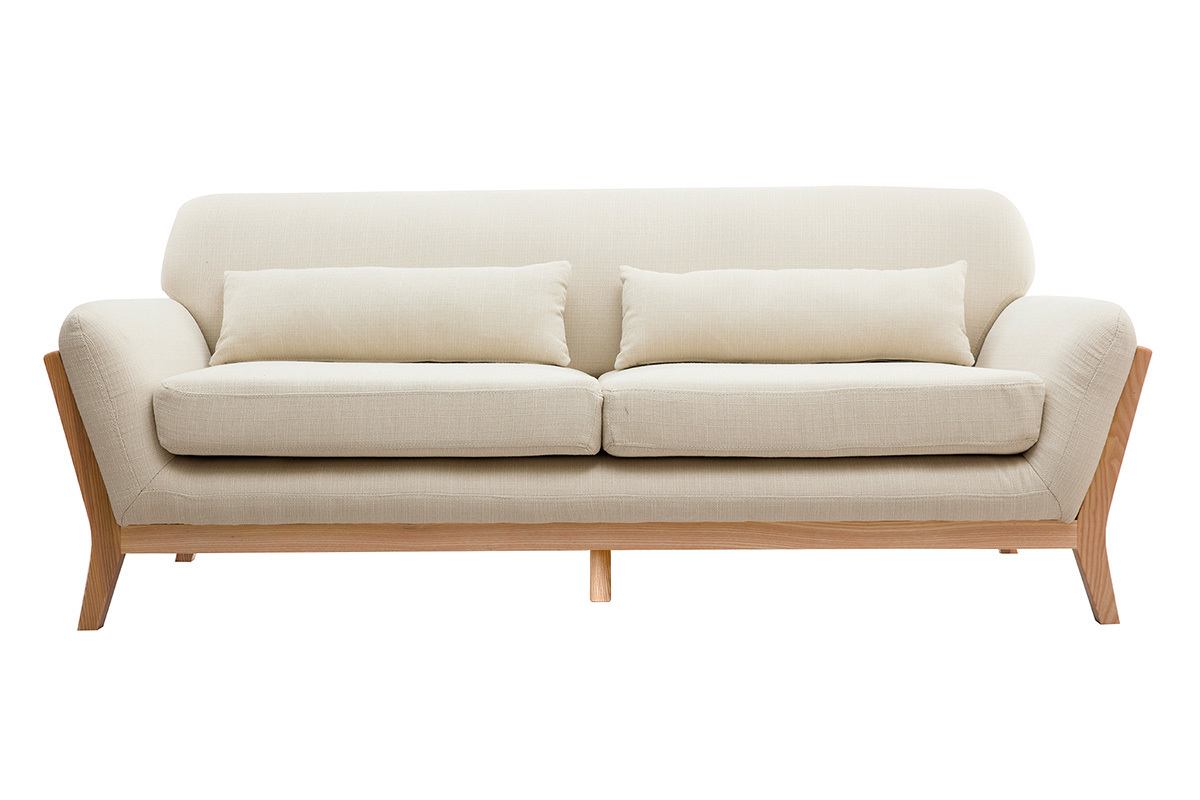 Divano in stile scandinavo 3 posti beige con piedini in legno YOKO