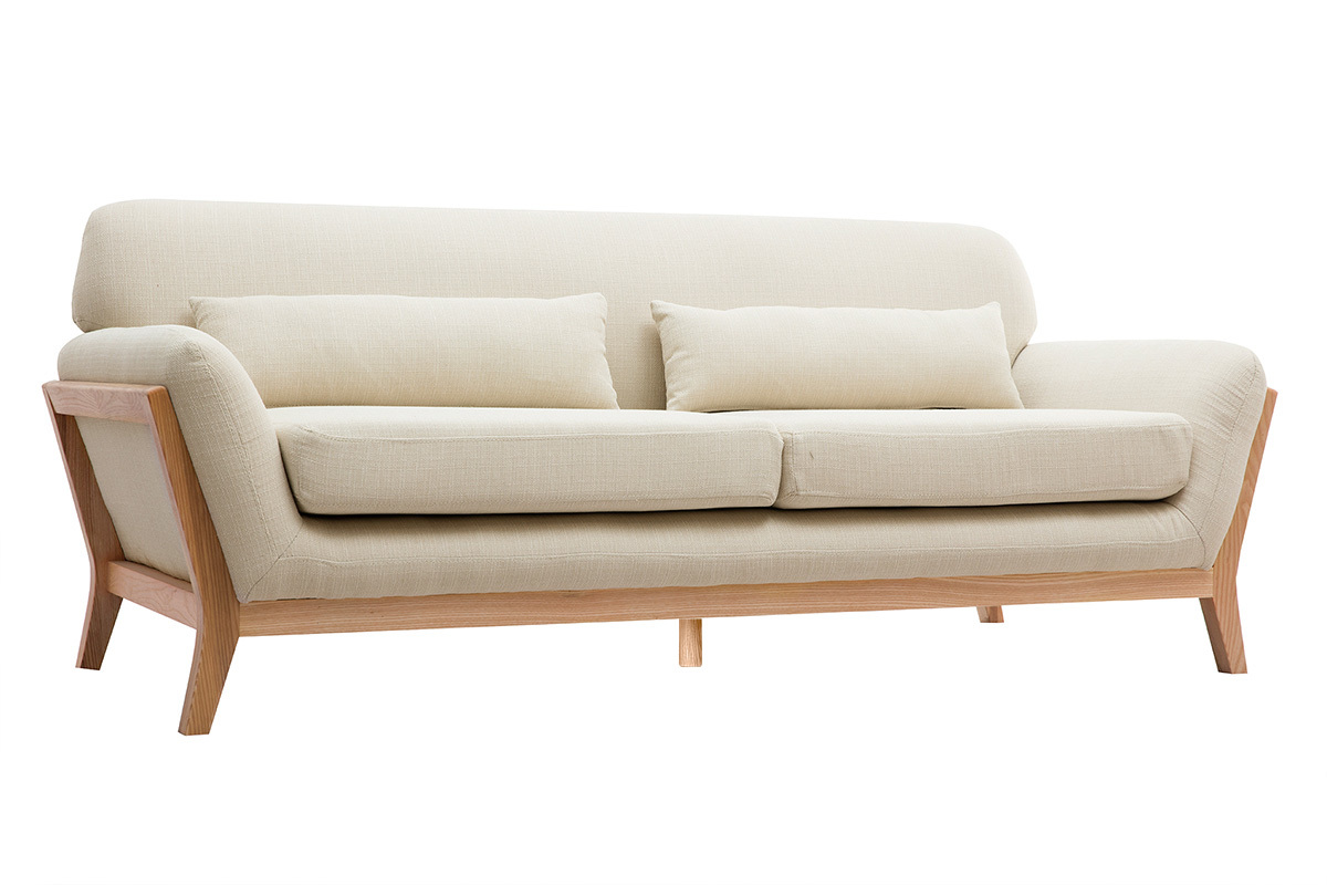 Divano in stile scandinavo 3 posti beige con piedini in legno YOKO