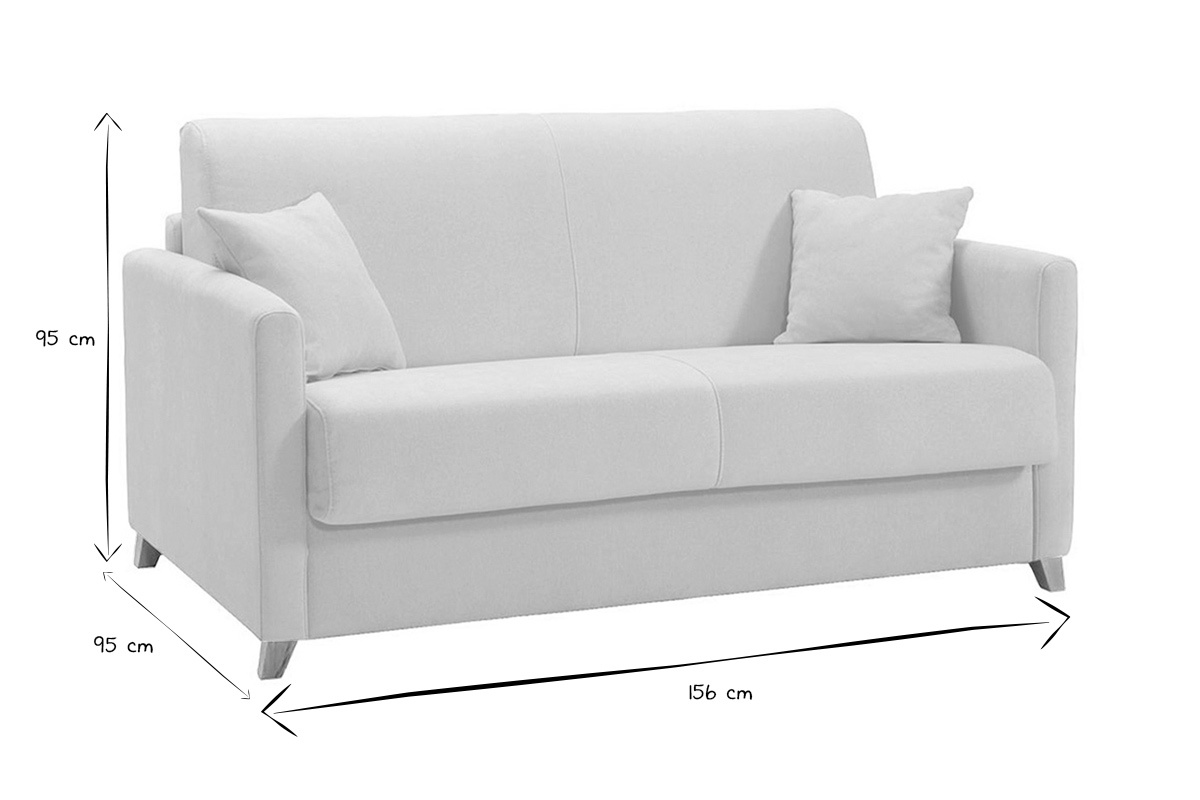 Divano letto 2-3 posti in tessuto beige e legno chiaro con materasso 13 cm SKANDY