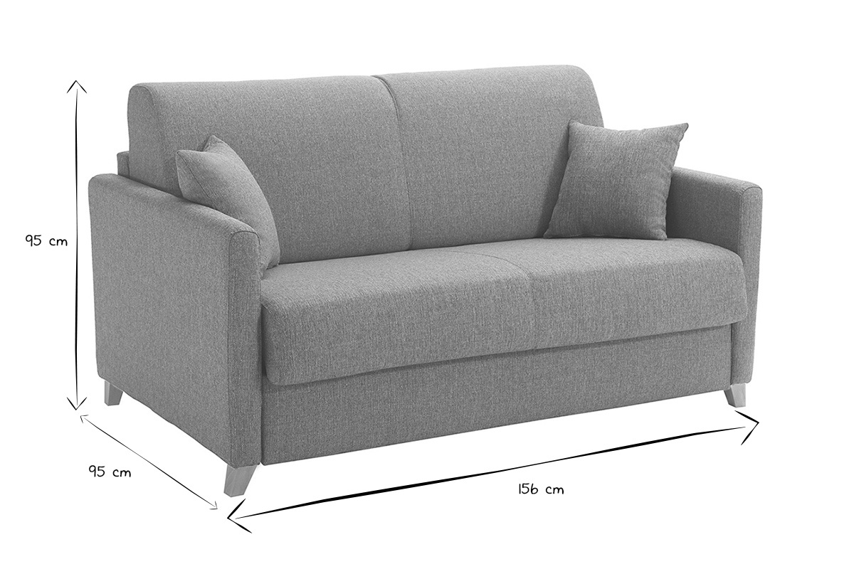 Divano letto 2-3 posti in tessuto grigio e legno chiaro con materasso 13 cm SKANDY