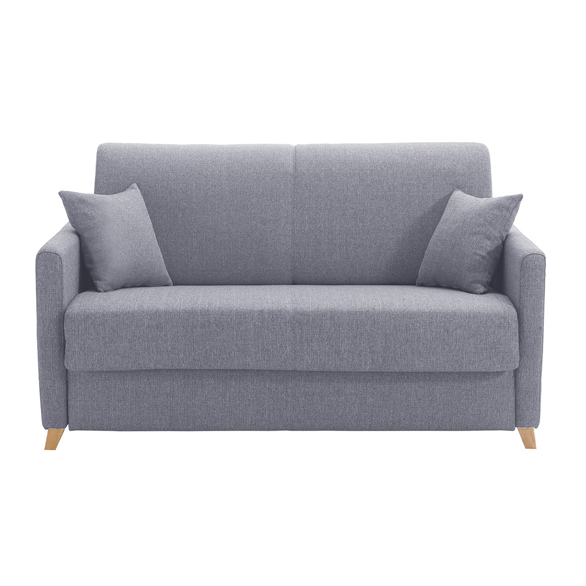 Divano letto 2-3 posti in tessuto grigio e legno chiaro con materasso 13 cm SKANDY