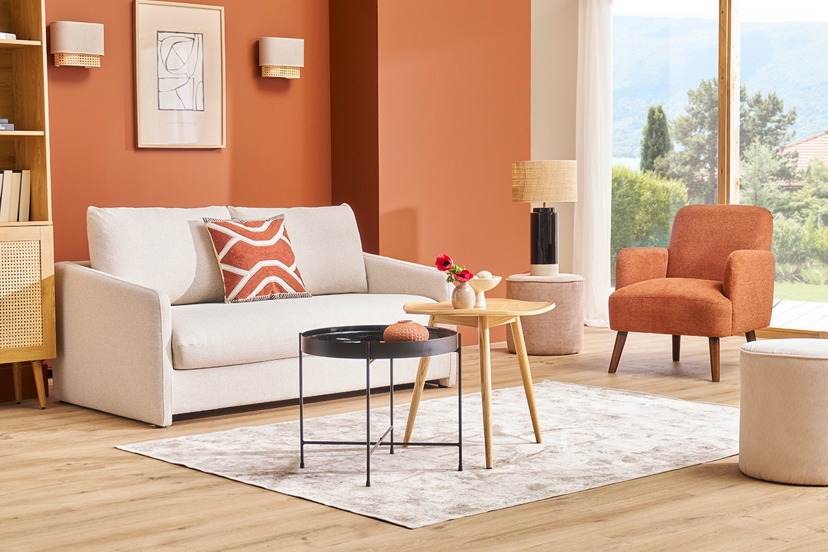 Divano letto 2 posti in tessuto beige PAULIN