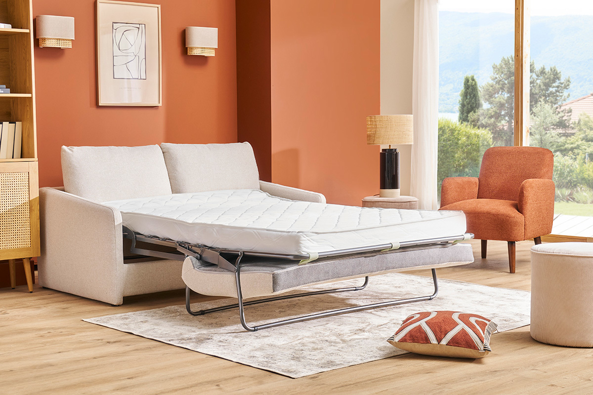 Divano letto 2 posti in tessuto beige PAULIN