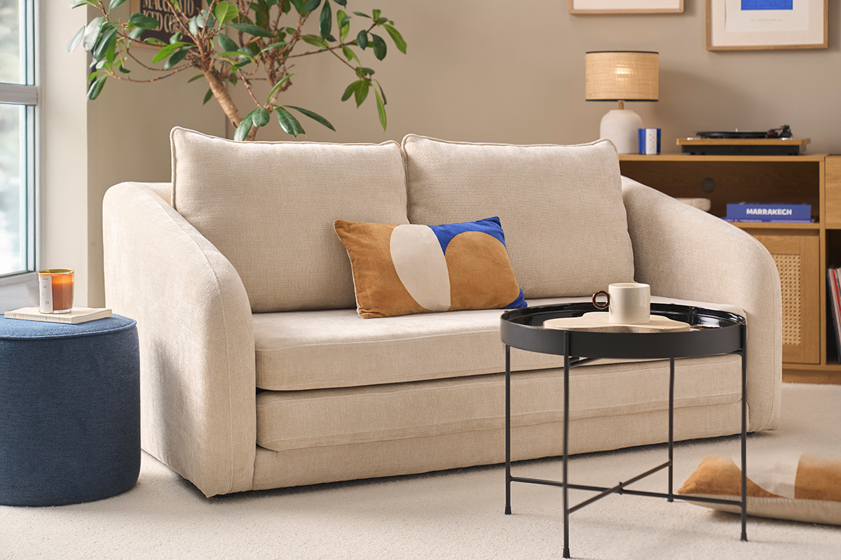 Divano letto 2 posti in tessuto effetto velluto testurato grigio MAHAUT