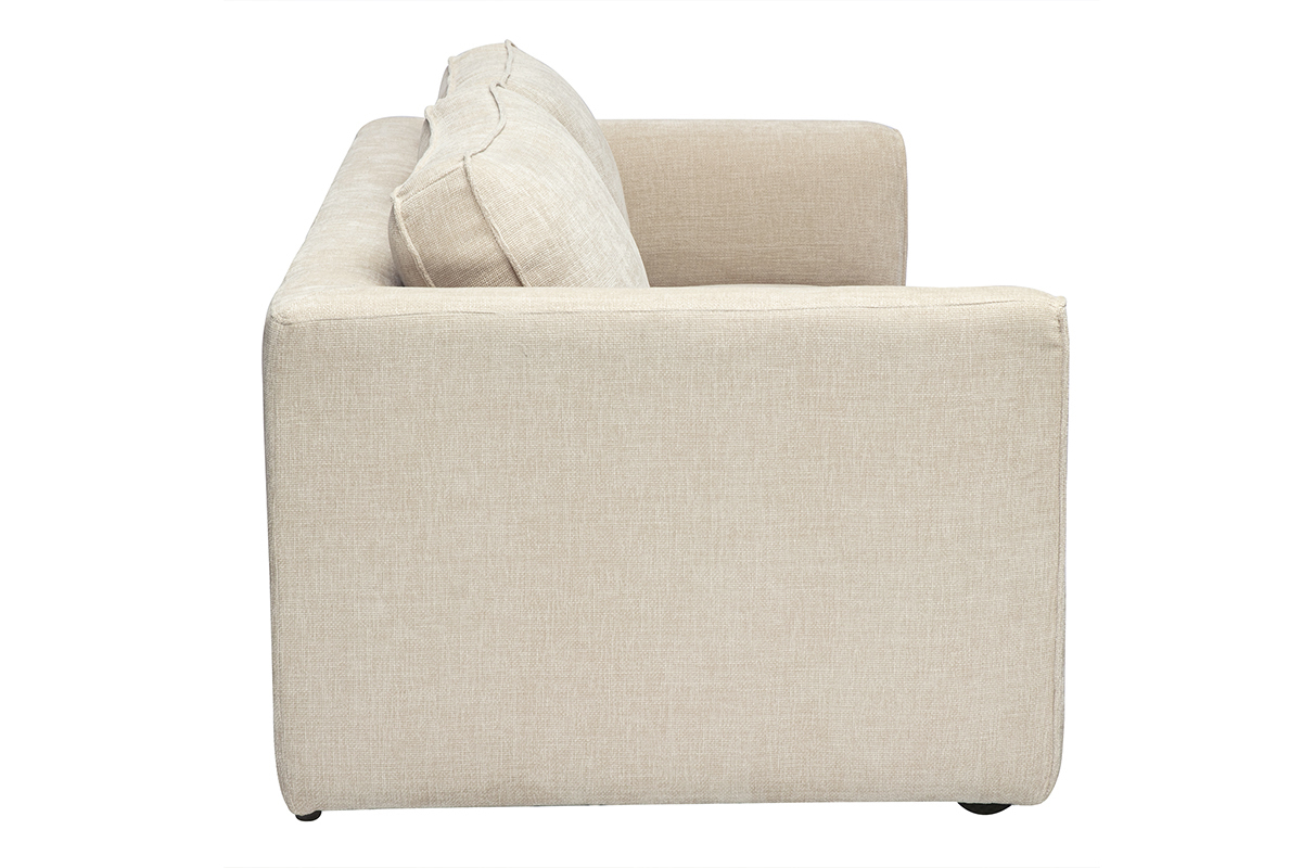 Divano letto beige due posti, vista laterale sinistra.