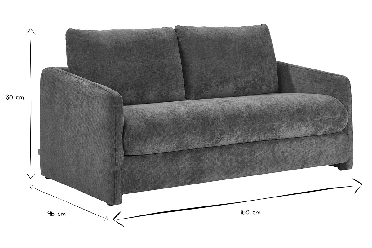 Dimensioni del divano letto a 2 posti, in nero e bianco, L160 x P96 x H80 cm.