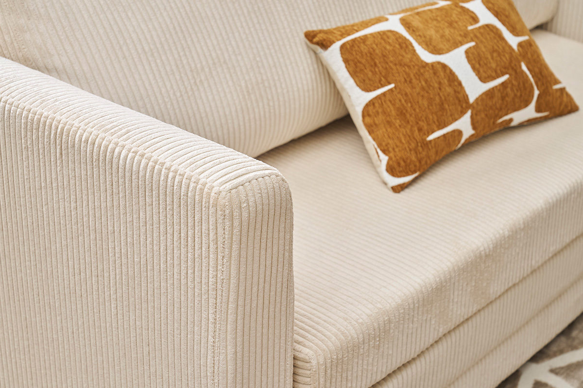 Divano letto 2 posti in velluto a coste beige LEON