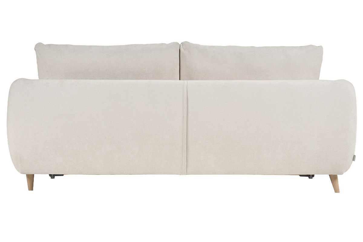 Divano letto 3-4 posti in tessuto effetto velluto beige con materasso 10 cm LEANDRE
