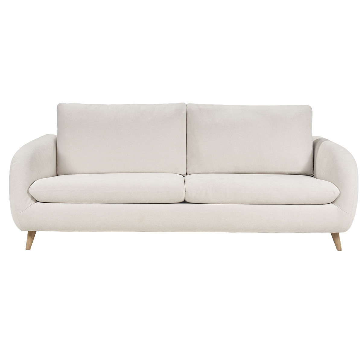 Divano letto 3-4 posti in tessuto effetto velluto beige con materasso 10 cm LEANDRE