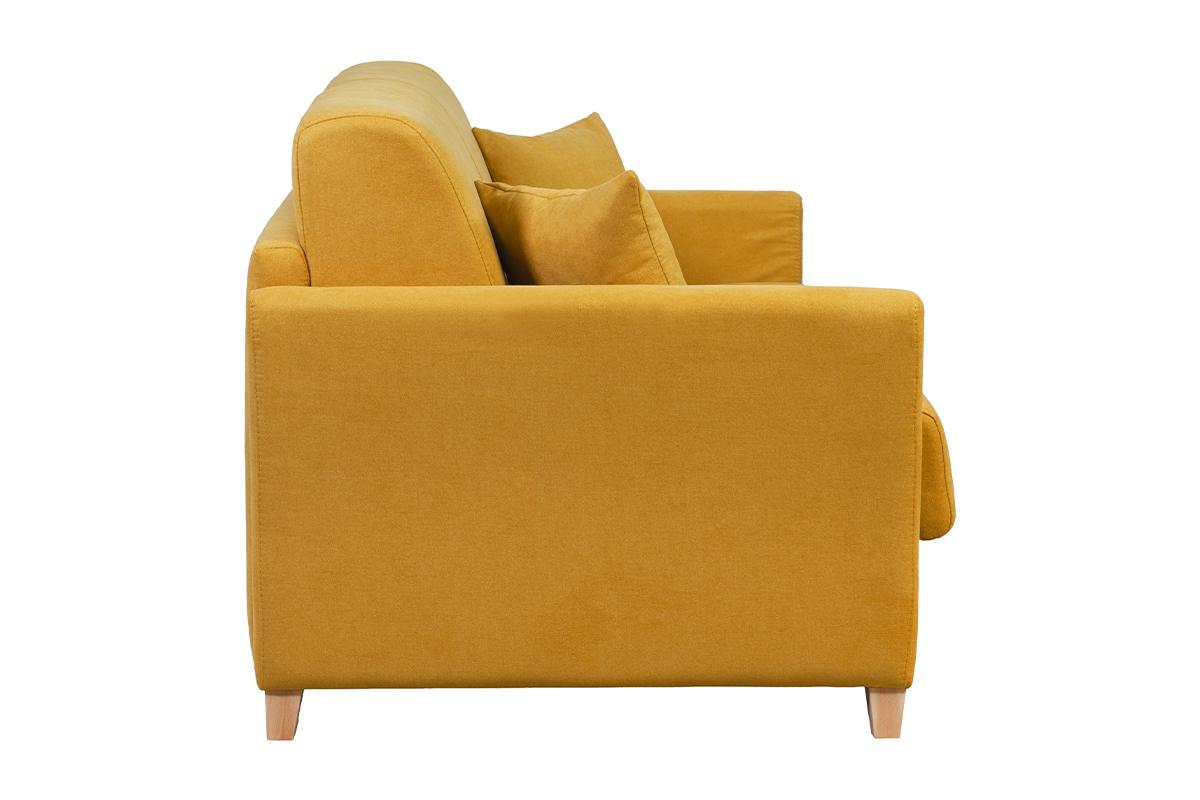 Divano letto 3 posti effetto velluto giallo senape con materasso 12 cm SKANDY