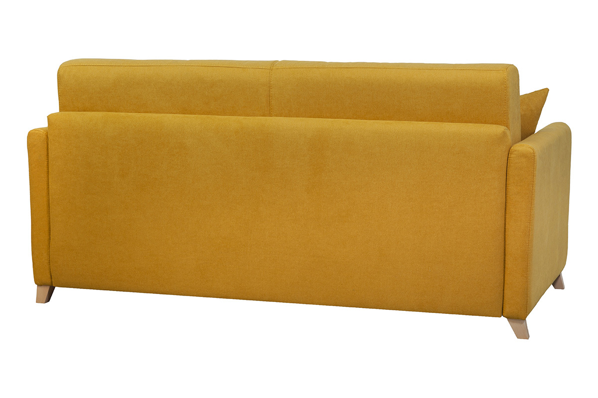 Divano letto 3 posti effetto velluto giallo senape con materasso 12 cm SKANDY