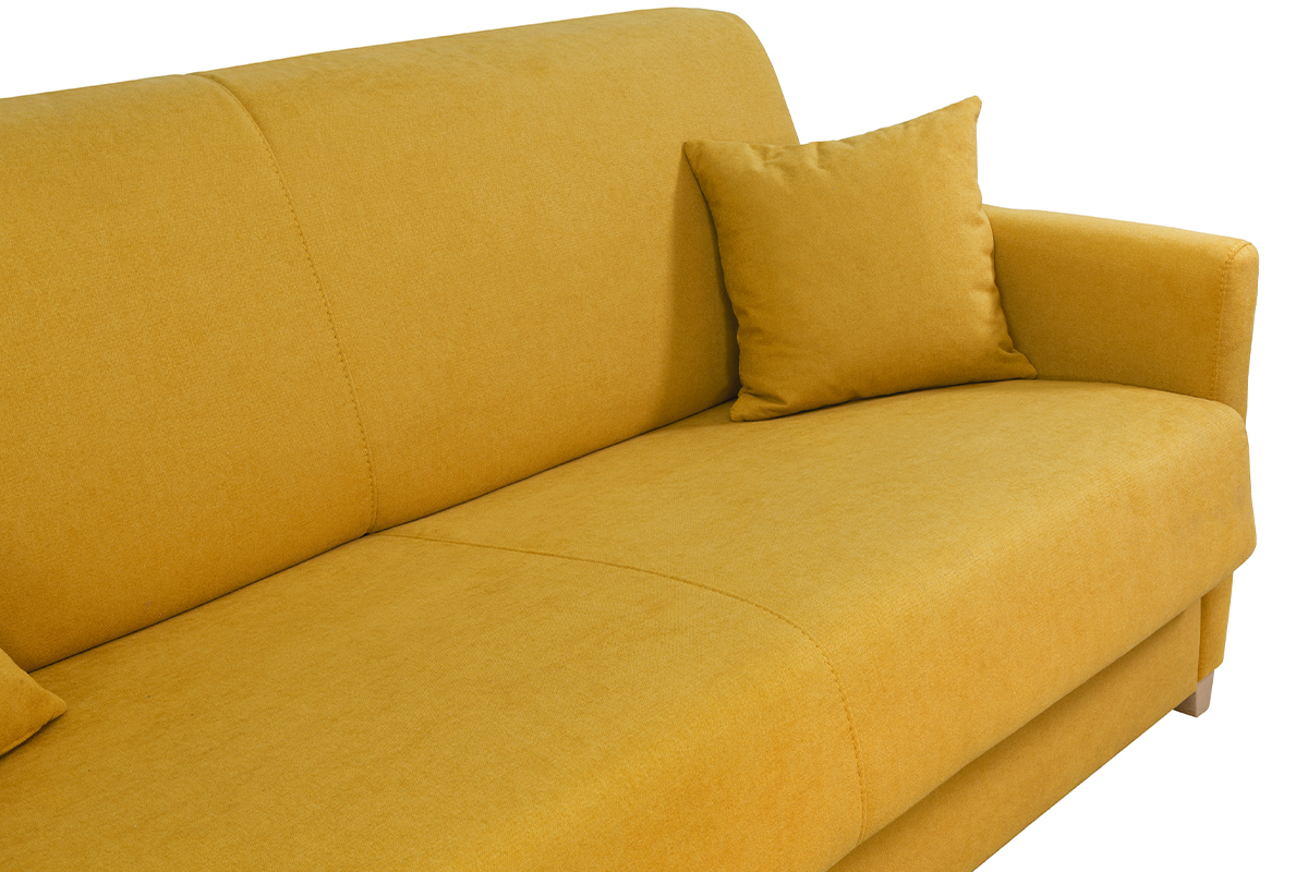 Divano letto 3 posti effetto velluto giallo senape con materasso 12 cm SKANDY