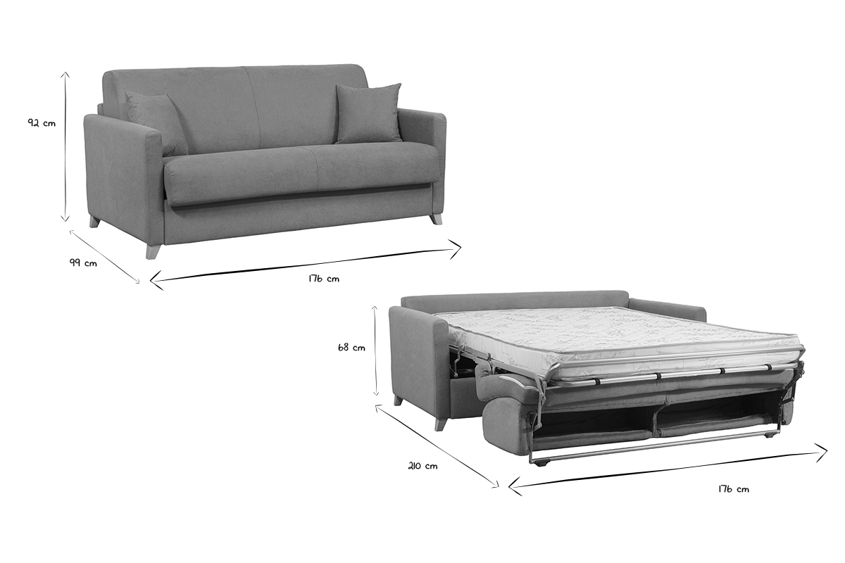Divano letto 3 posti effetto velluto giallo senape con materasso 12 cm SKANDY