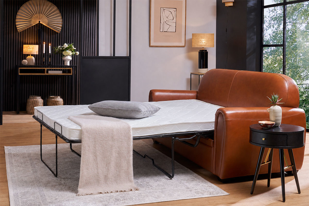 Divano letto 3 posti in pelle marrone CLUB