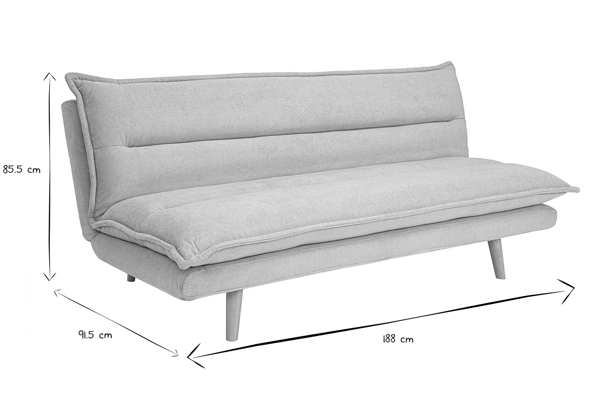 Divano letto 3 posti in tessuto ciniglia beige e legno chiaro BINGO