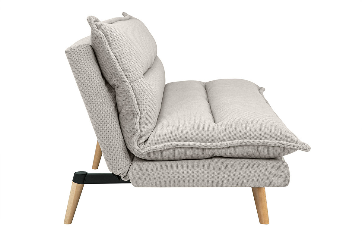 Divano letto 3 posti in tessuto ciniglia beige e legno chiaro BINGO