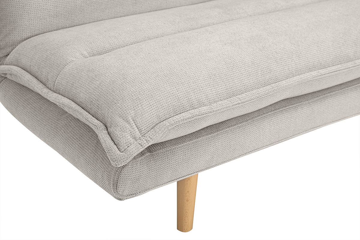 Divano letto 3 posti in tessuto ciniglia beige e legno chiaro BINGO
