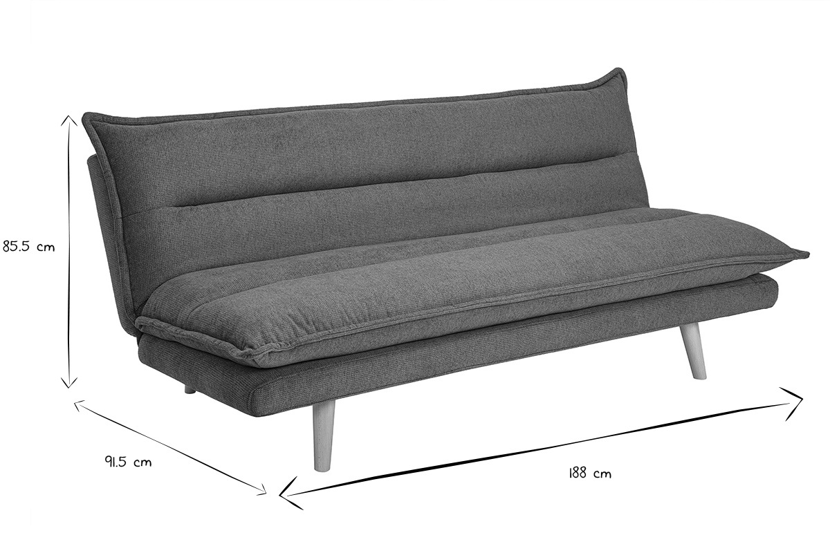 Divano letto 3 posti in tessuto ciniglia cedrato e legno chiaro BINGO