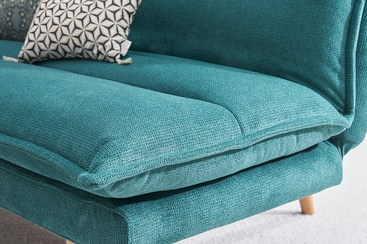 Divano letto 3 posti in tessuto ciniglia cedrato e legno chiaro BINGO