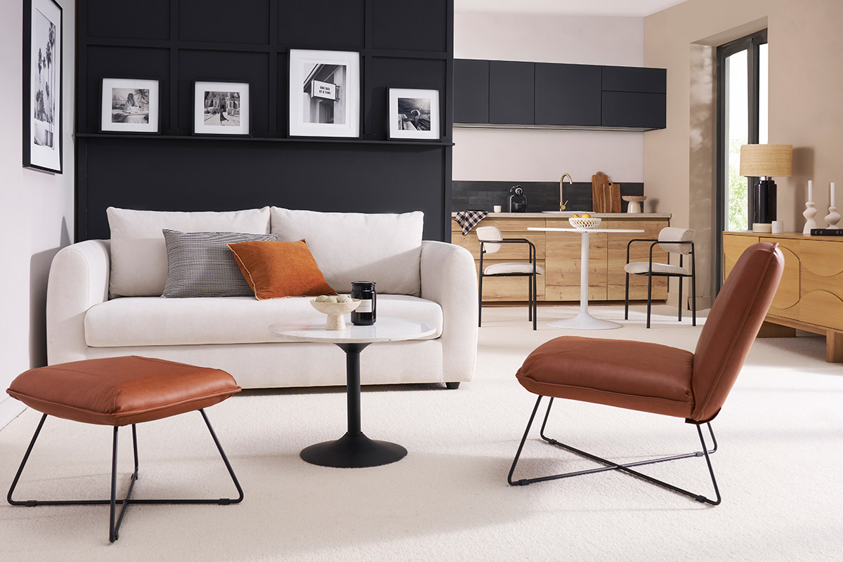 Divano letto 3 posti in tessuto effetto velluto beige HARLO