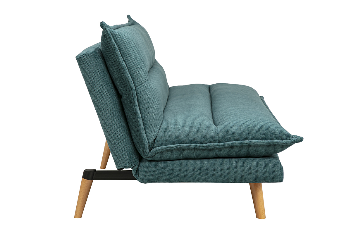 Divano letto 3 posti in tessuto effetto velluto cedrato e legno chiaro BINGO