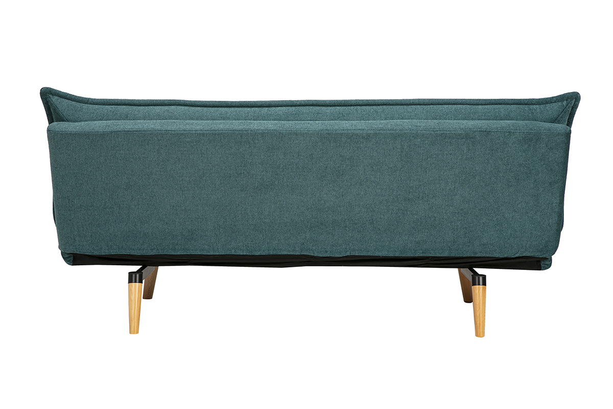 Divano letto 3 posti in tessuto effetto velluto cedrato e legno chiaro BINGO