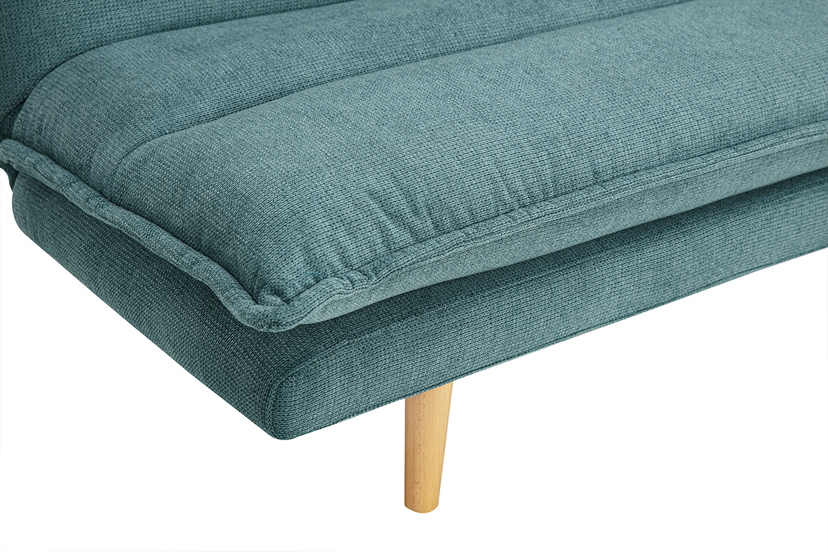 Divano letto 3 posti in tessuto effetto velluto cedrato e legno chiaro BINGO