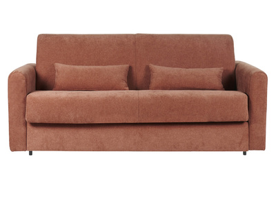 Divano letto 3 posti in tessuto effetto velluto color terracotta con materasso da 13 cm LETTO