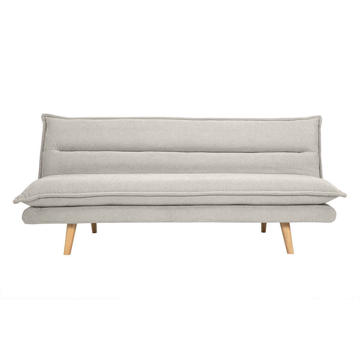 Divano letto 3 posti in tessuto effetto velluto testurizzato beige e legno chiaro BINGO