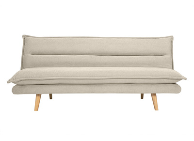 Divano letto 3 posti in tessuto effetto velluto testurizzato beige e legno chiaro BINGO
